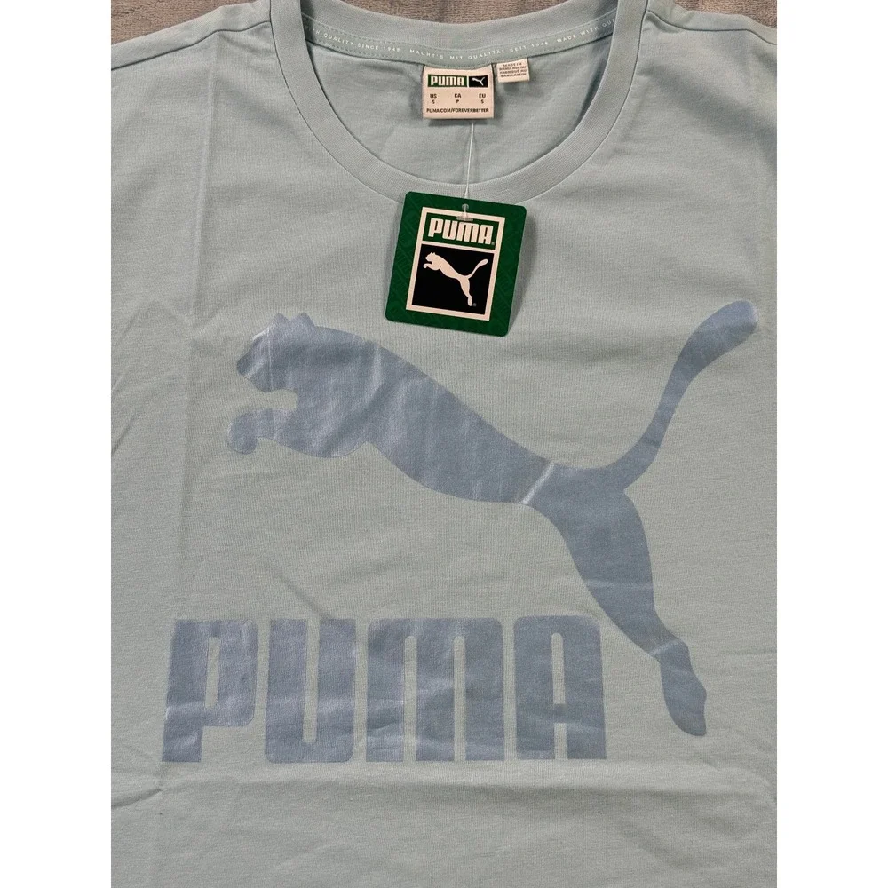 Puma Men's T-Shirt Small Blue Big Logo Graphic Crew Neck Short Sleeve NWT